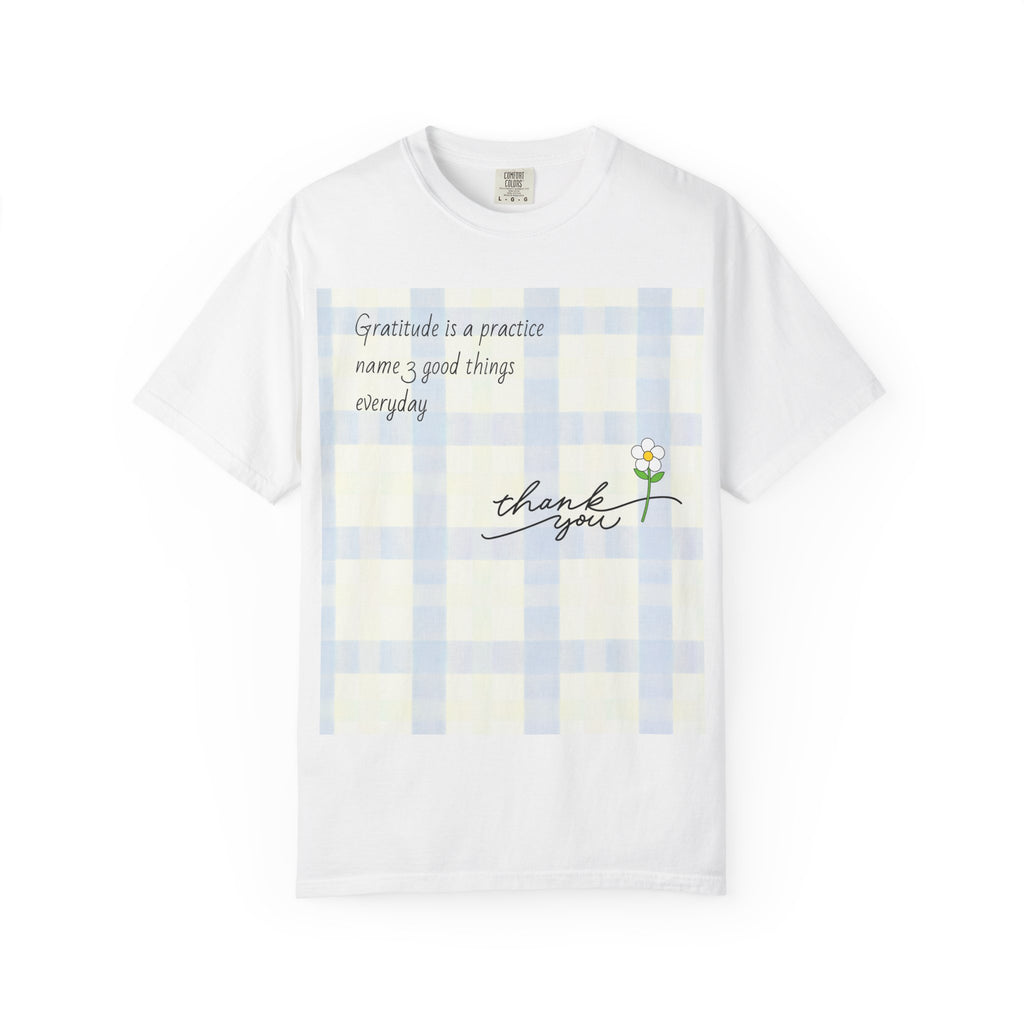 Gratitude Practice Tee — "thank you" Floral Plaid T-Shirt