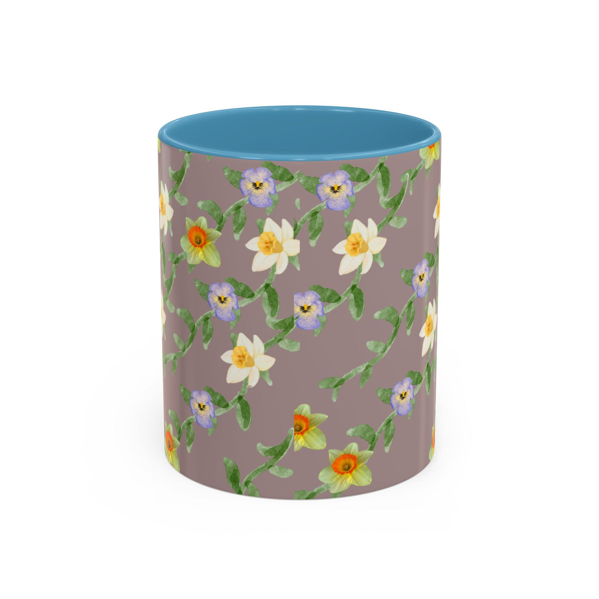 Floral Vine Accent Coffee Mug — Handpainted Daffodil & Violet Pattern (11/15oz)