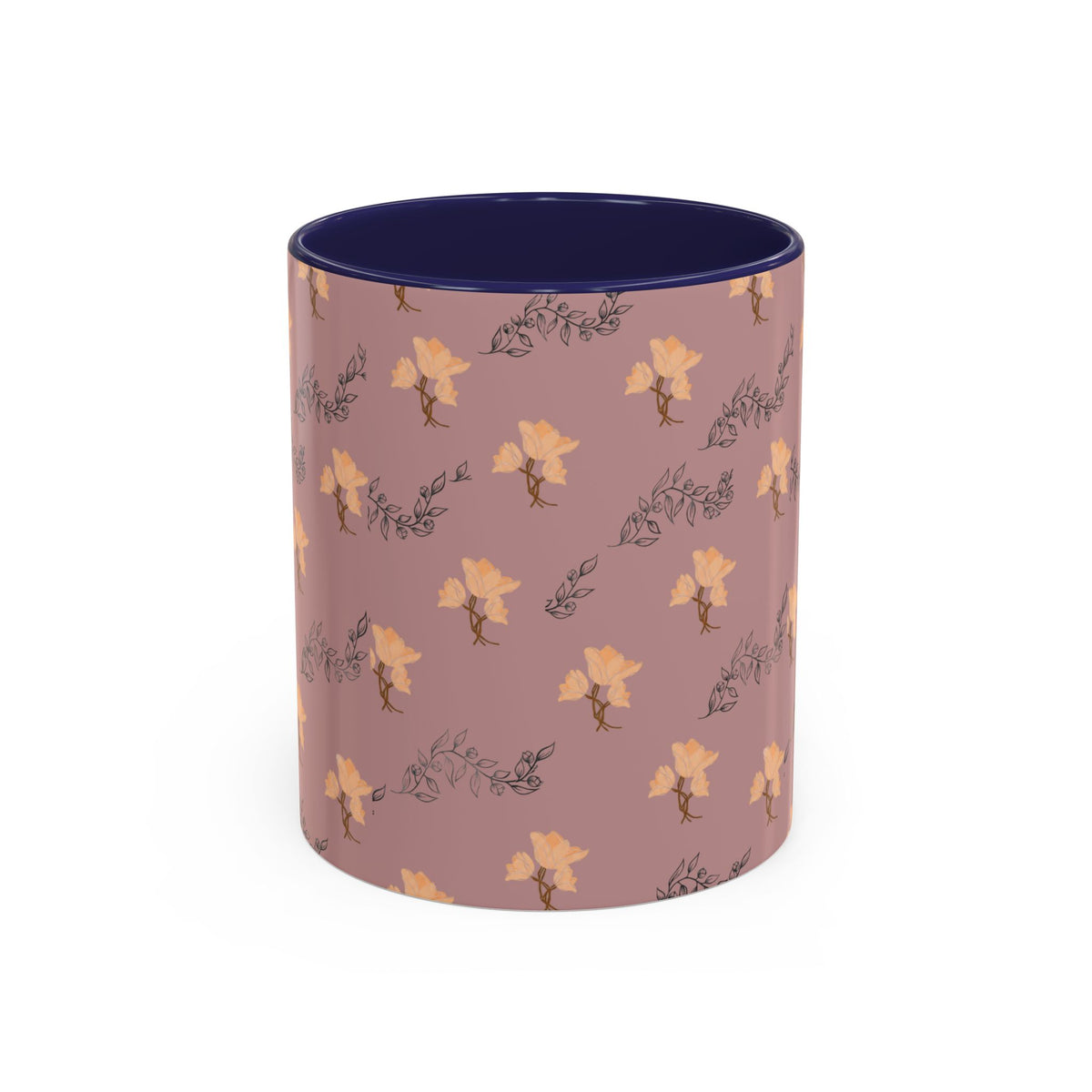 Pink Floral Accent Coffee Mug — Retro Bloom Pattern (11/15oz)
