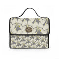 Floral Waterproof Canvas Bag – Gray White Plumeria Print Crossbody Tote