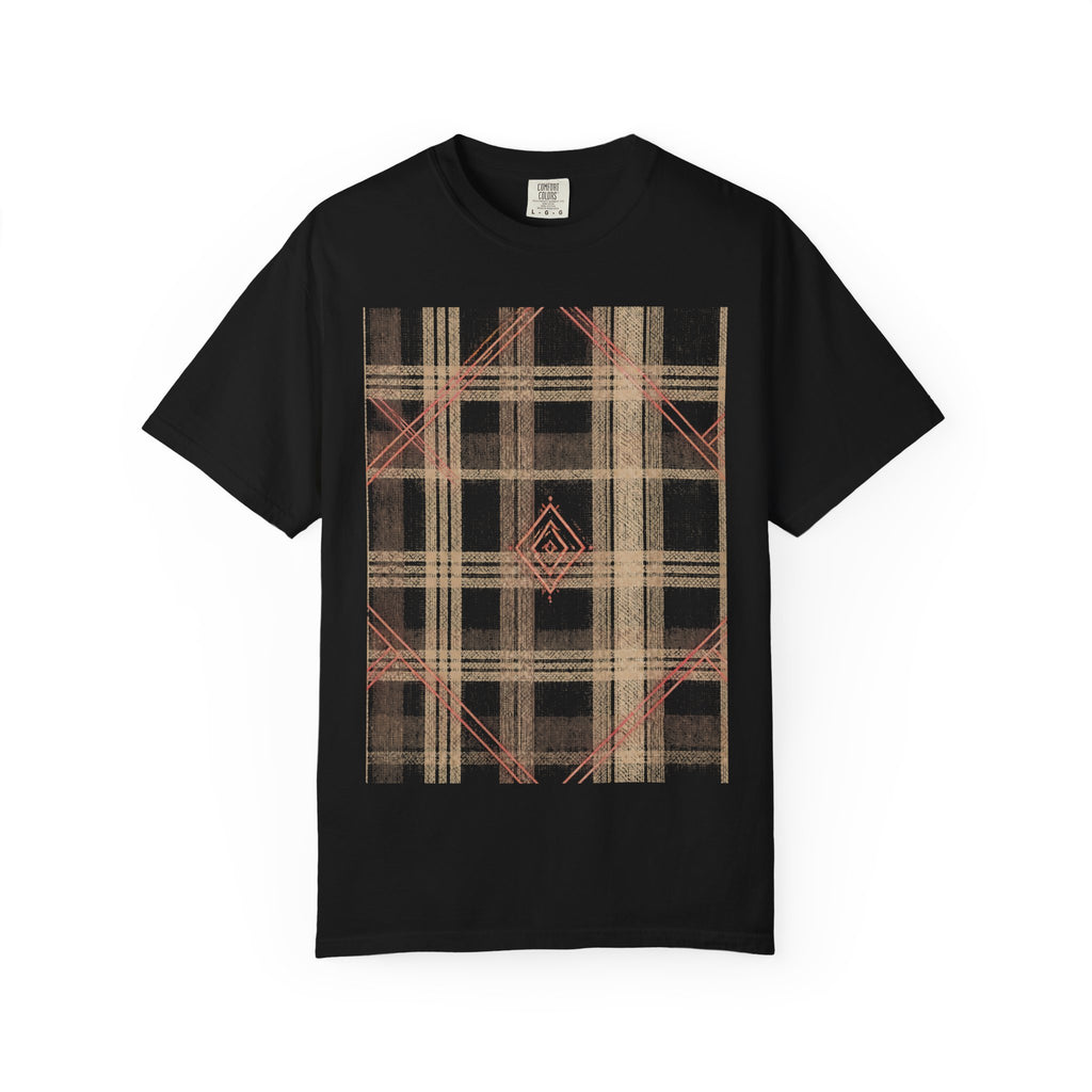 Plaid Canvas Graphic T-Shirt — Subtle Peach & Beige Geometric Plaid