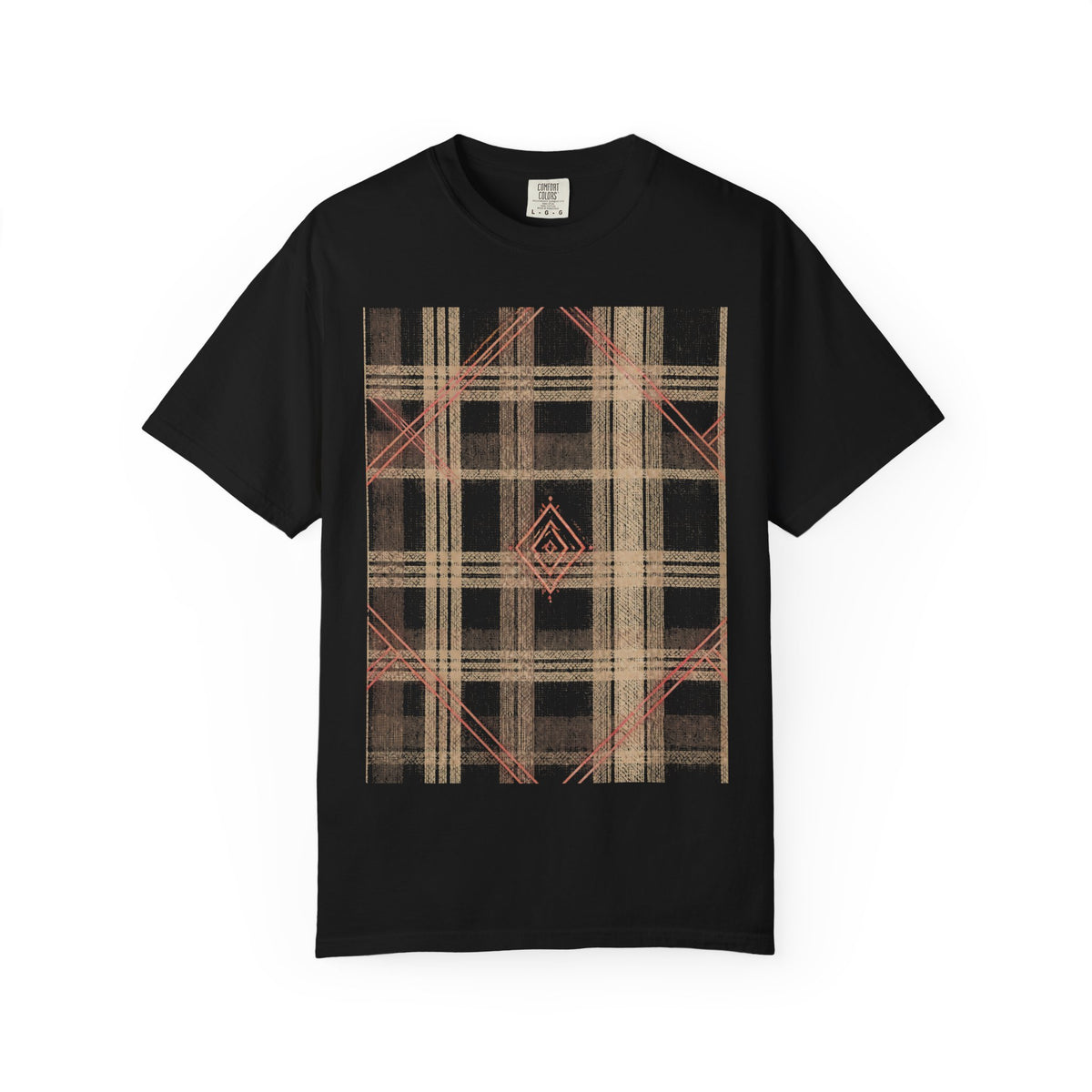 Plaid Canvas Graphic T-Shirt — Subtle Peach & Beige Geometric Plaid
