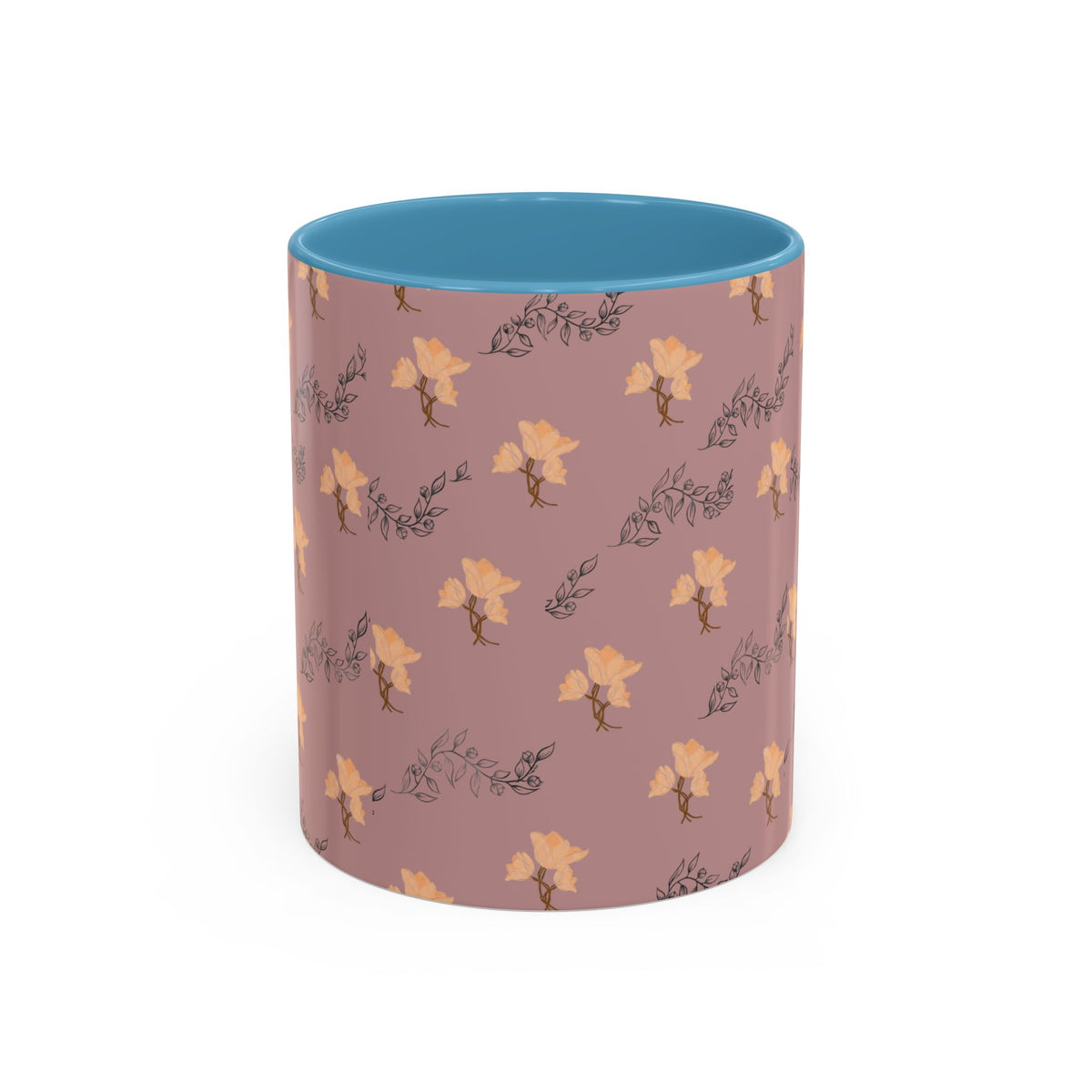 Pink Floral Accent Coffee Mug — Retro Bloom Pattern (11/15oz)