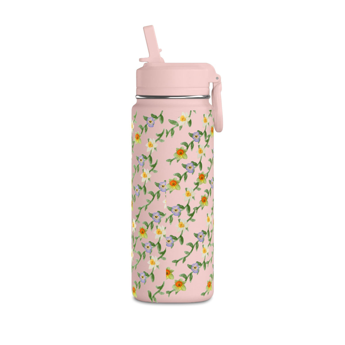 20oz Floral Water Bottle – Mini Straw Hydration Bottle with Dainty Yellow Blossoms