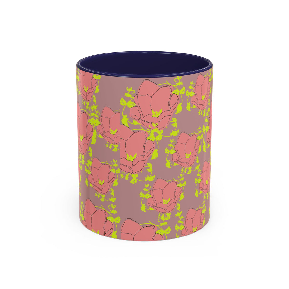 Pink Floral Accent Coffee Mug — Retro Bloom Pattern (11/15oz)