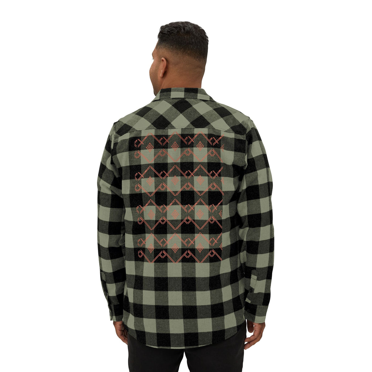 Plaid Flannel Shirt with Geometric Patchwork Back