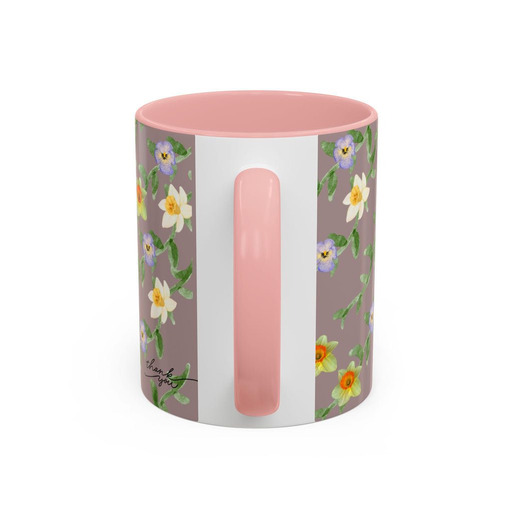 Floral Vine Accent Coffee Mug — Handpainted Daffodil & Violet Pattern (11/15oz)