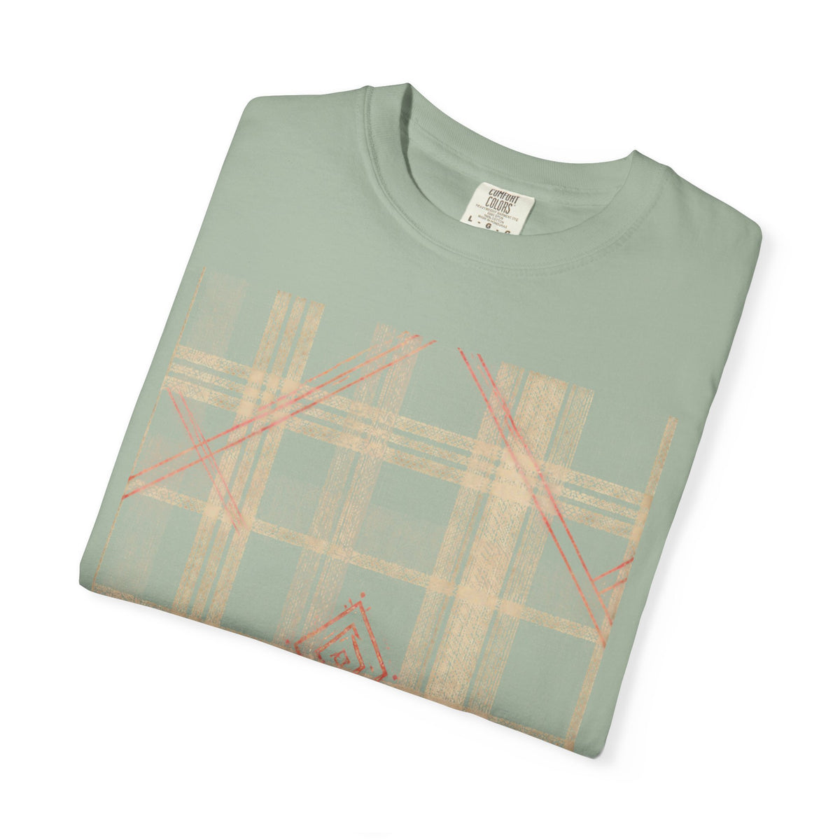 Plaid Canvas Graphic T-Shirt — Subtle Peach & Beige Geometric Plaid