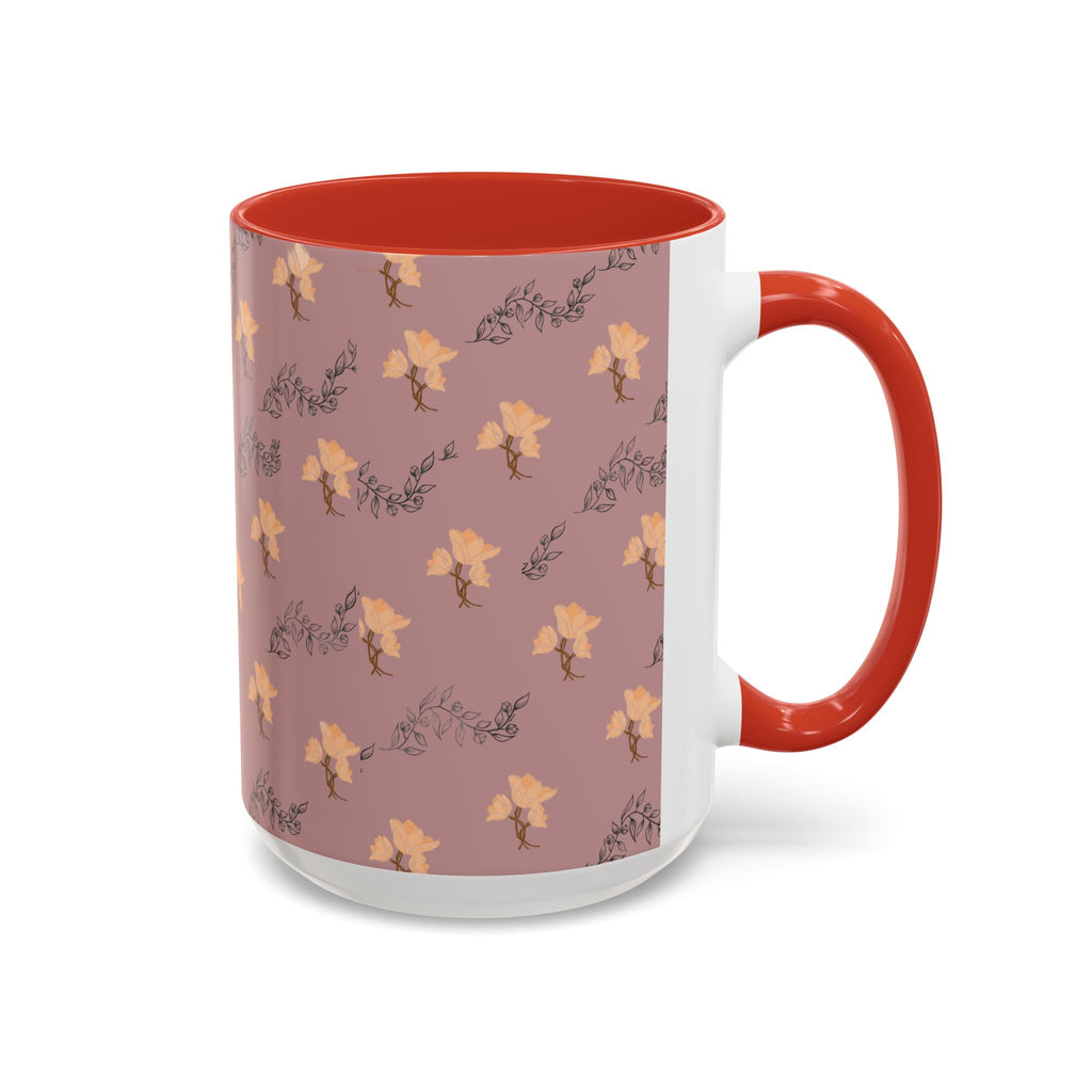 Pink Floral Accent Coffee Mug — Retro Bloom Pattern (11/15oz)