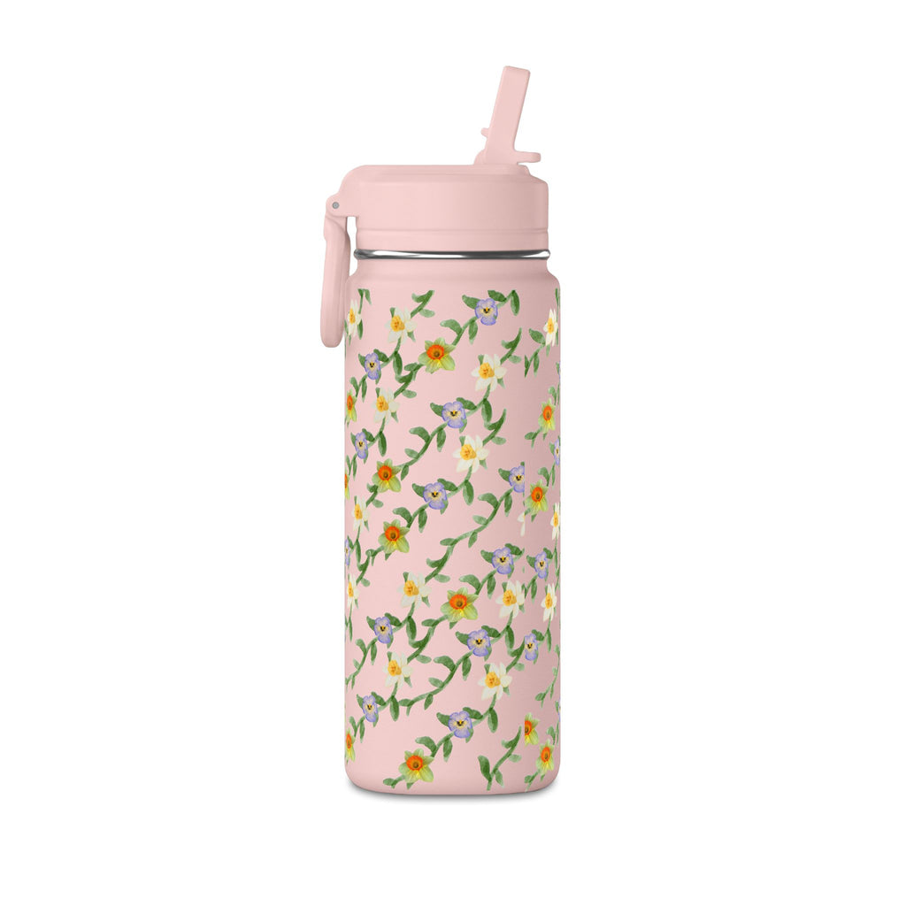 20oz Floral Water Bottle – Mini Straw Hydration Bottle with Dainty Yellow Blossoms