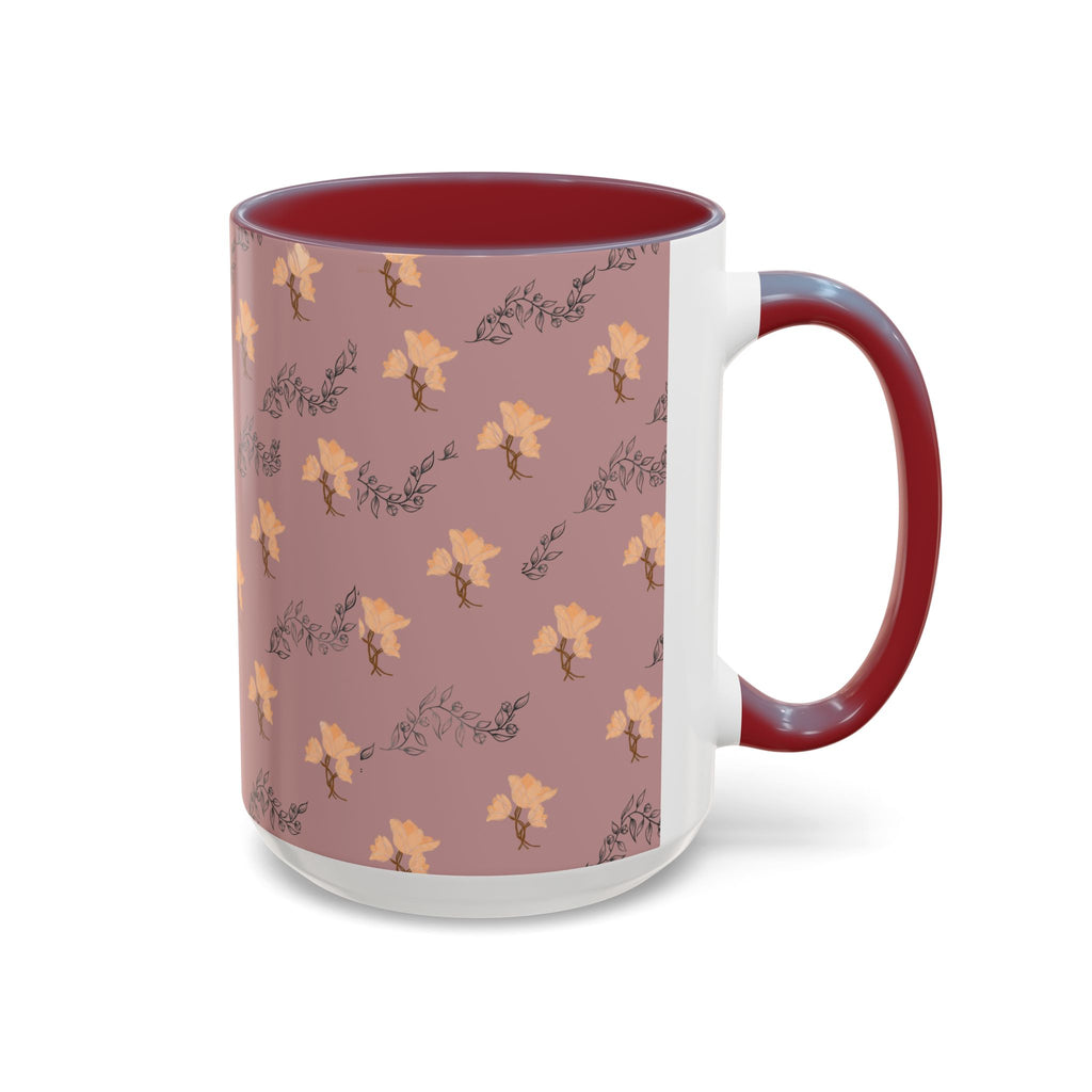 Pink Floral Accent Coffee Mug — Retro Bloom Pattern (11/15oz)